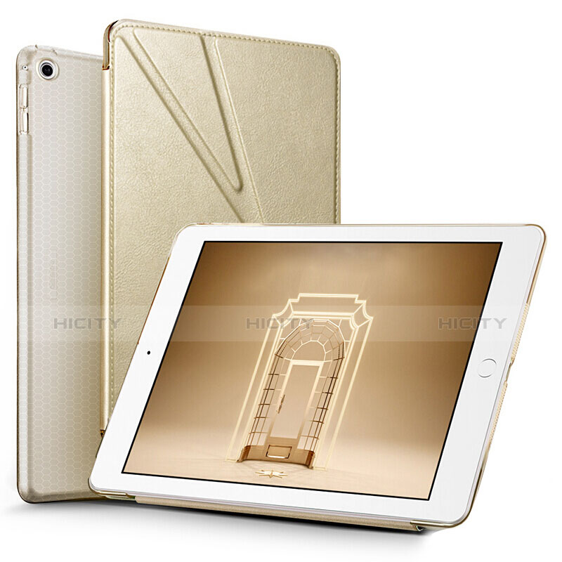 Handytasche Stand Schutzhülle Leder L08 für Apple New iPad 9.7 (2017) Gold