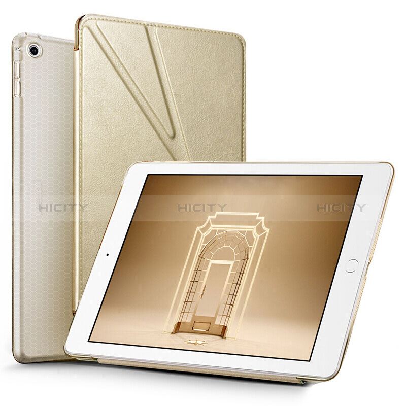 Handytasche Stand Schutzhülle Leder L08 für Apple New iPad 9.7 (2018) Gold