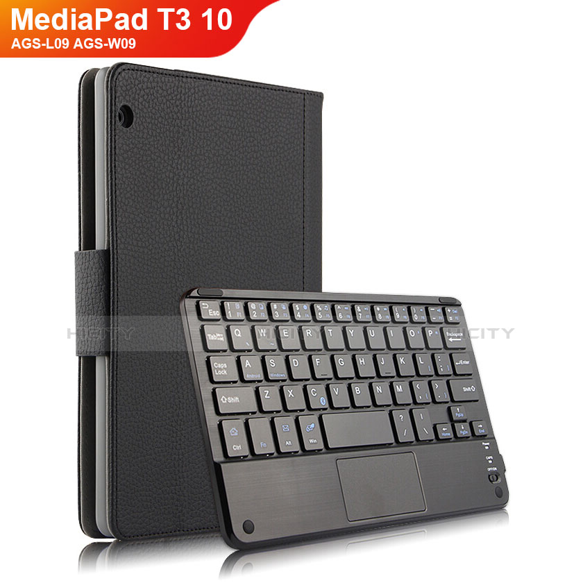 Handytasche Stand Schutzhülle Leder mit Tastatur für Huawei MediaPad T3 10 AGS-L09 AGS-W09 Schwarz Plus