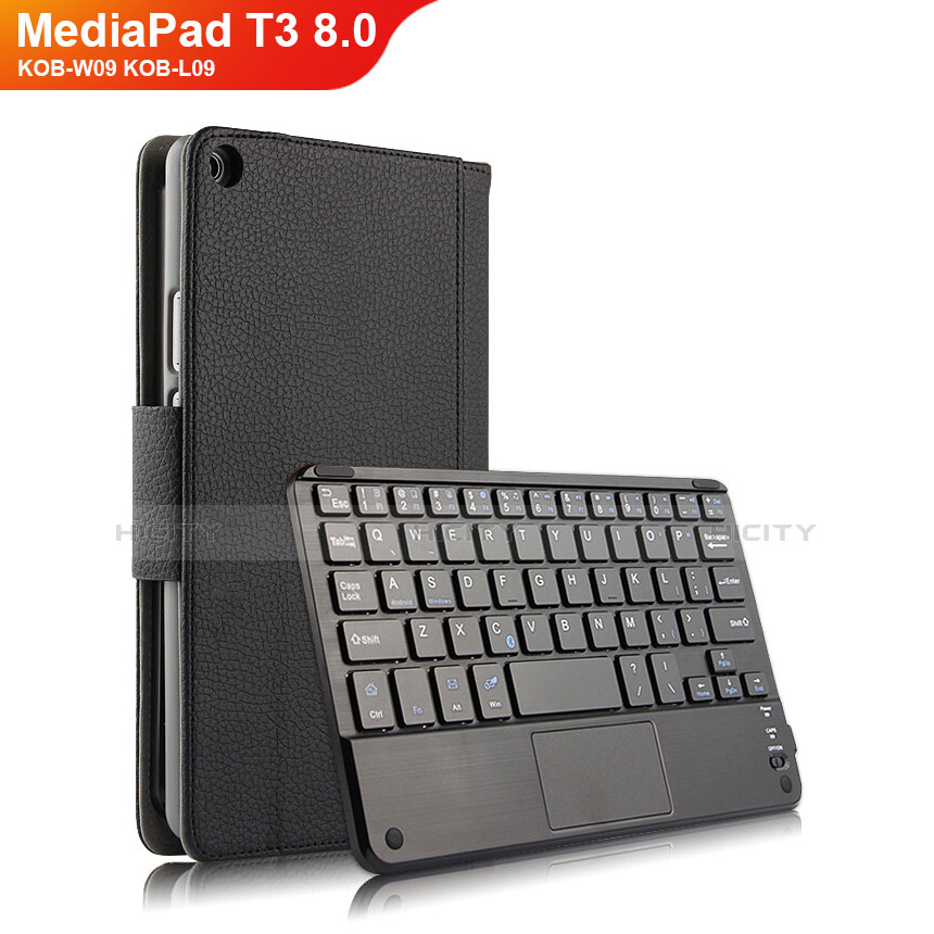 Handytasche Stand Schutzhülle Leder mit Tastatur für Huawei MediaPad T3 8.0 KOB-W09 KOB-L09 Schwarz