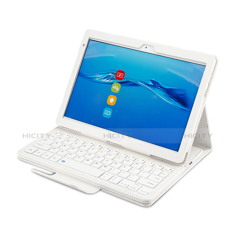 Handytasche Stand Schutzhülle Leder mit Tastatur L01 für Huawei MediaPad M3 Lite 10.1 BAH-W09 Weiß