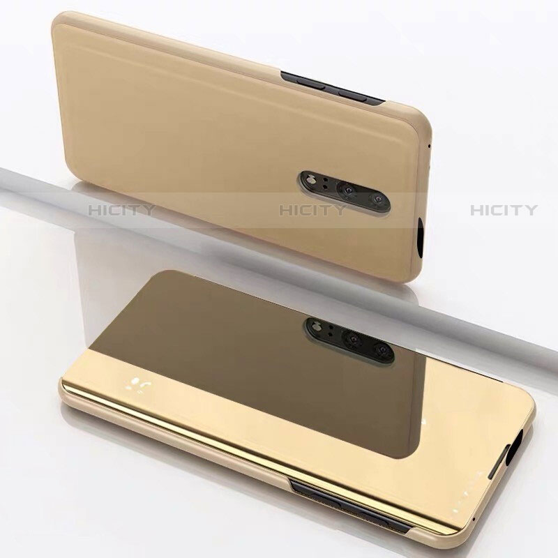 Handytasche Stand Schutzhülle Leder Rahmen Spiegel Tasche für OnePlus 7 Gold