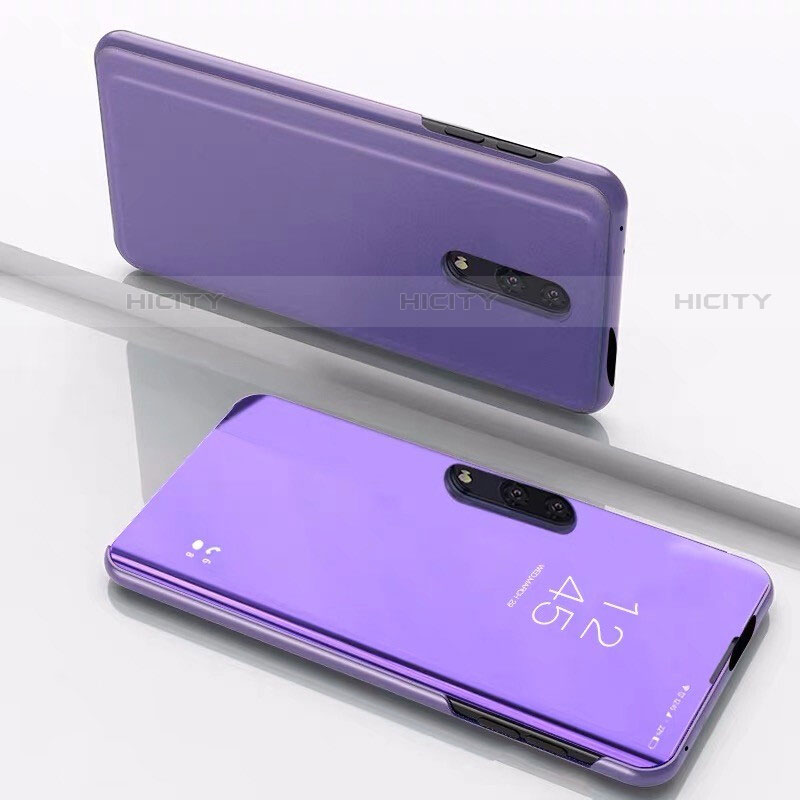 Handytasche Stand Schutzhülle Leder Rahmen Spiegel Tasche für OnePlus 7 Violett