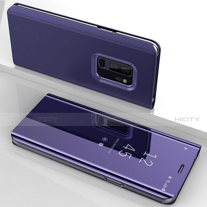 Handytasche Stand Schutzhülle Leder Rahmen Spiegel Tasche für Samsung Galaxy S9 Plus Violett