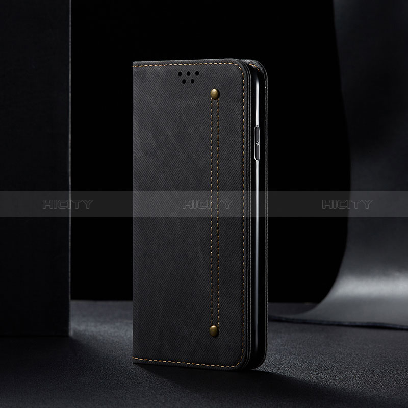 Handytasche Stand Schutzhülle Stoff B01S für Samsung Galaxy A20s Schwarz
