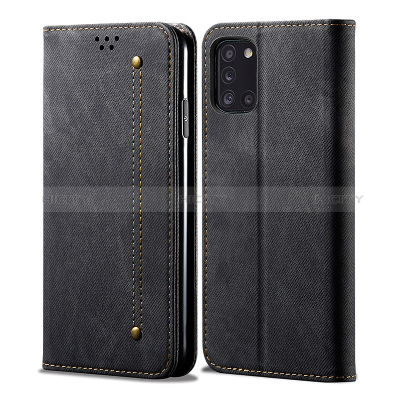 Handytasche Stand Schutzhülle Stoff B01S für Samsung Galaxy A31 Schwarz