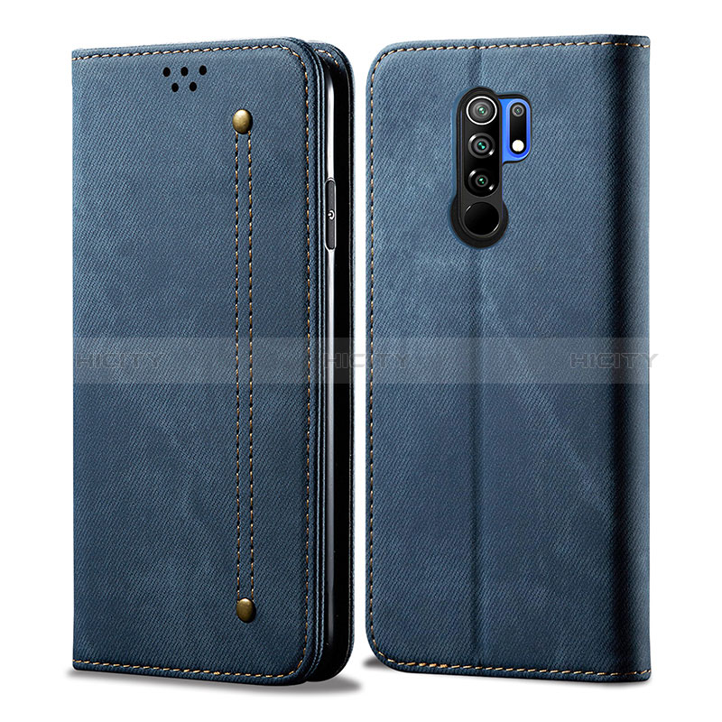 Handytasche Stand Schutzhülle Stoff B01S für Xiaomi Redmi 9 Prime India Blau Plus