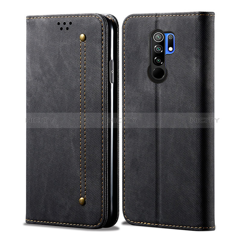 Handytasche Stand Schutzhülle Stoff B01S für Xiaomi Redmi 9 Prime India Schwarz Plus