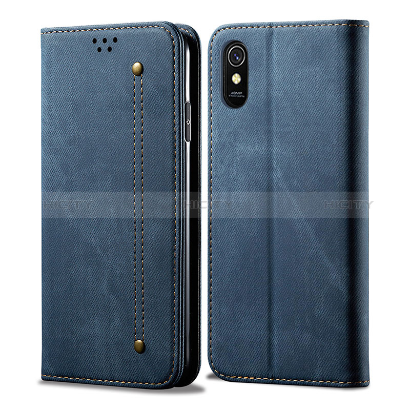 Handytasche Stand Schutzhülle Stoff B01S für Xiaomi Redmi 9A Blau