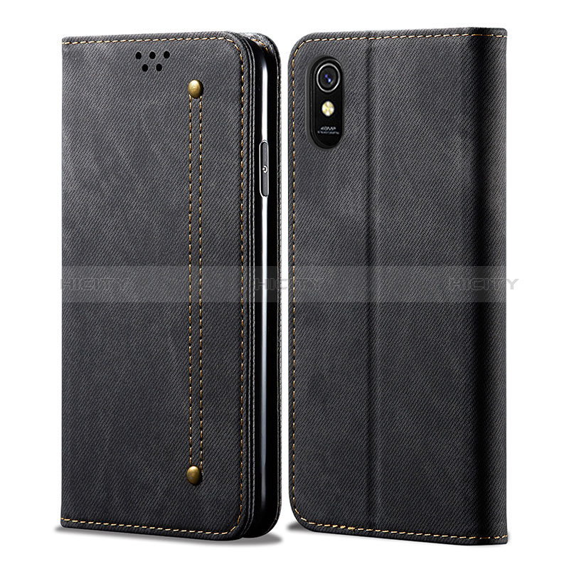 Handytasche Stand Schutzhülle Stoff B01S für Xiaomi Redmi 9i Schwarz