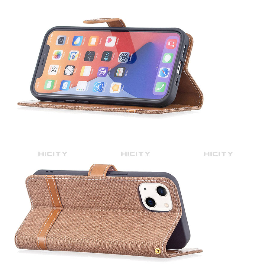 Handytasche Stand Schutzhülle Stoff für Apple iPhone 13 Mini Braun groß