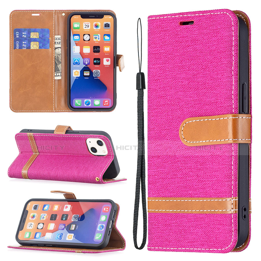 Handytasche Stand Schutzhülle Stoff für Apple iPhone 13 Mini Pink groß