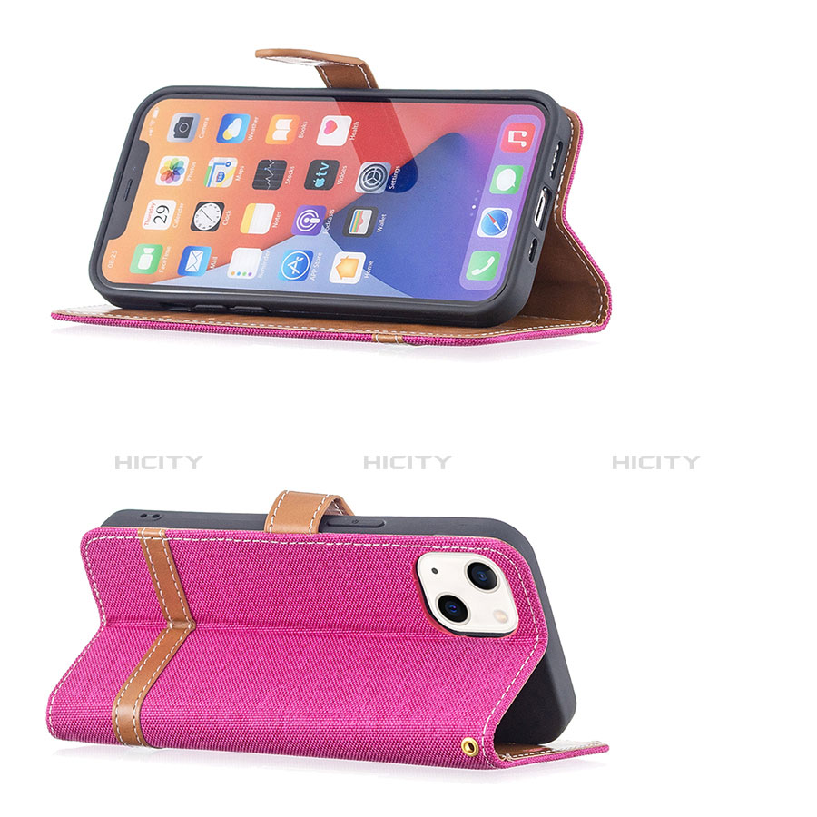 Handytasche Stand Schutzhülle Stoff für Apple iPhone 13 Mini Pink groß