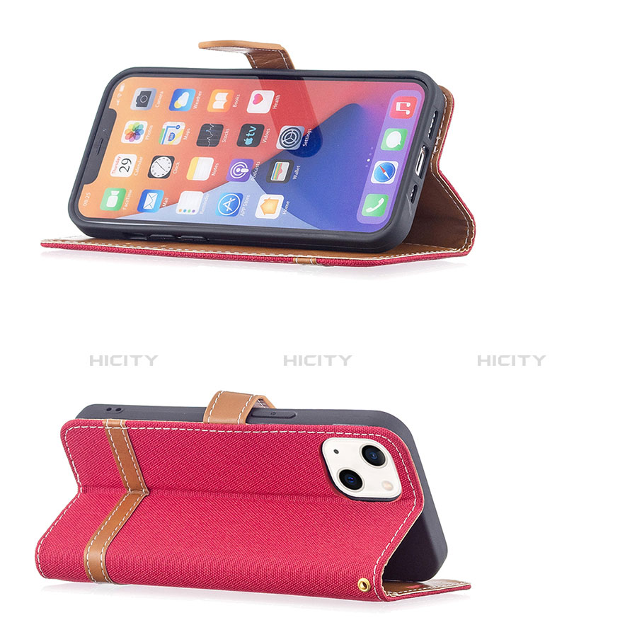 Handytasche Stand Schutzhülle Stoff für Apple iPhone 13 Mini Rot groß