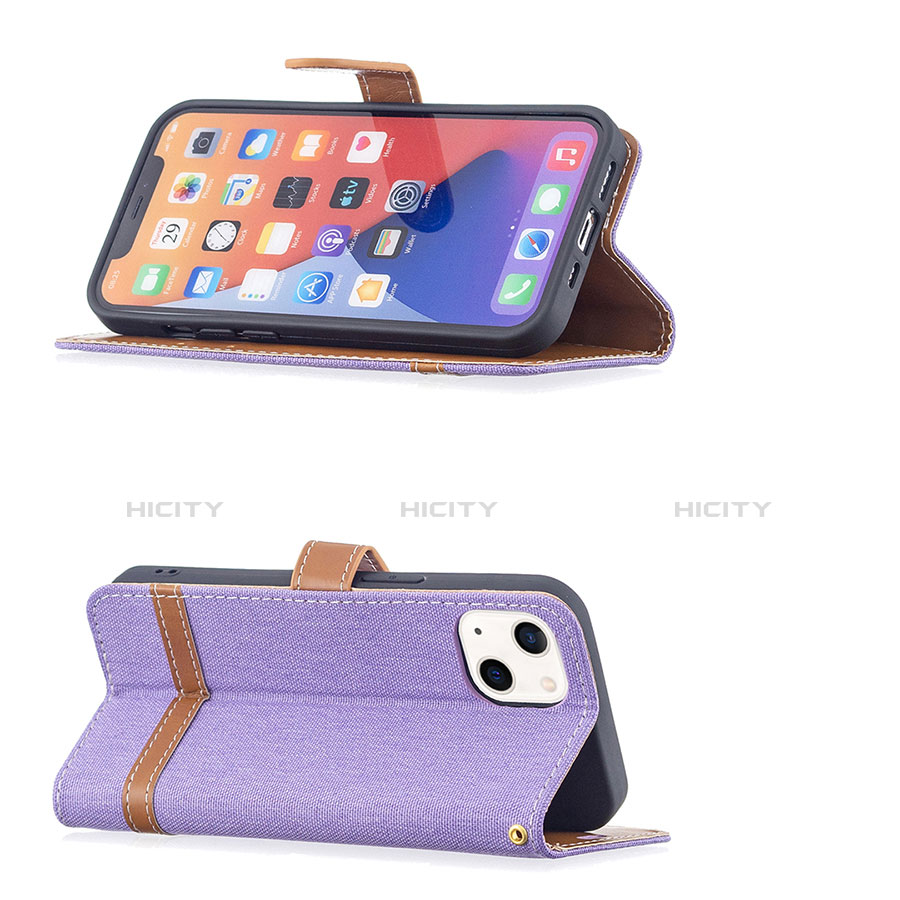 Handytasche Stand Schutzhülle Stoff für Apple iPhone 13 Mini Violett groß