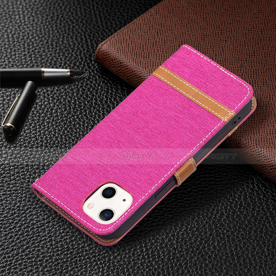 Handytasche Stand Schutzhülle Stoff für Apple iPhone 13 Pink