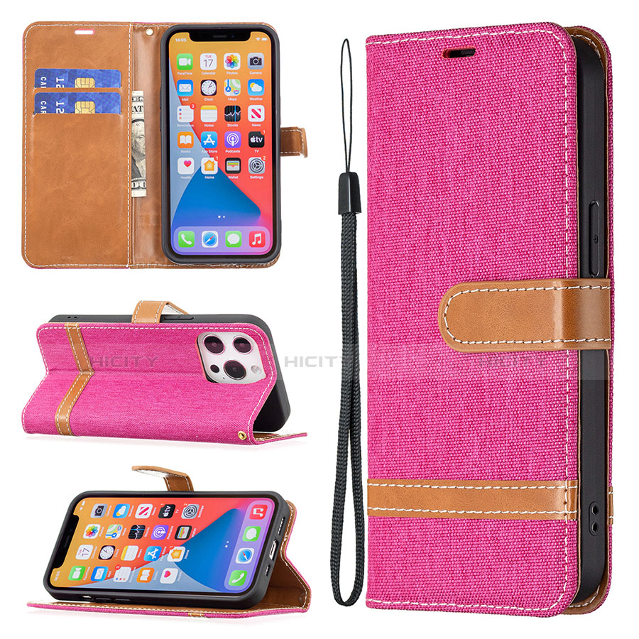 Handytasche Stand Schutzhülle Stoff für Apple iPhone 13 Pro Pink groß