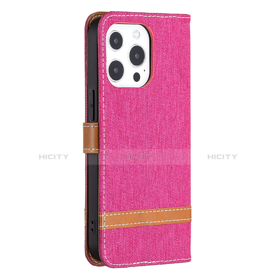 Handytasche Stand Schutzhülle Stoff für Apple iPhone 13 Pro Pink groß