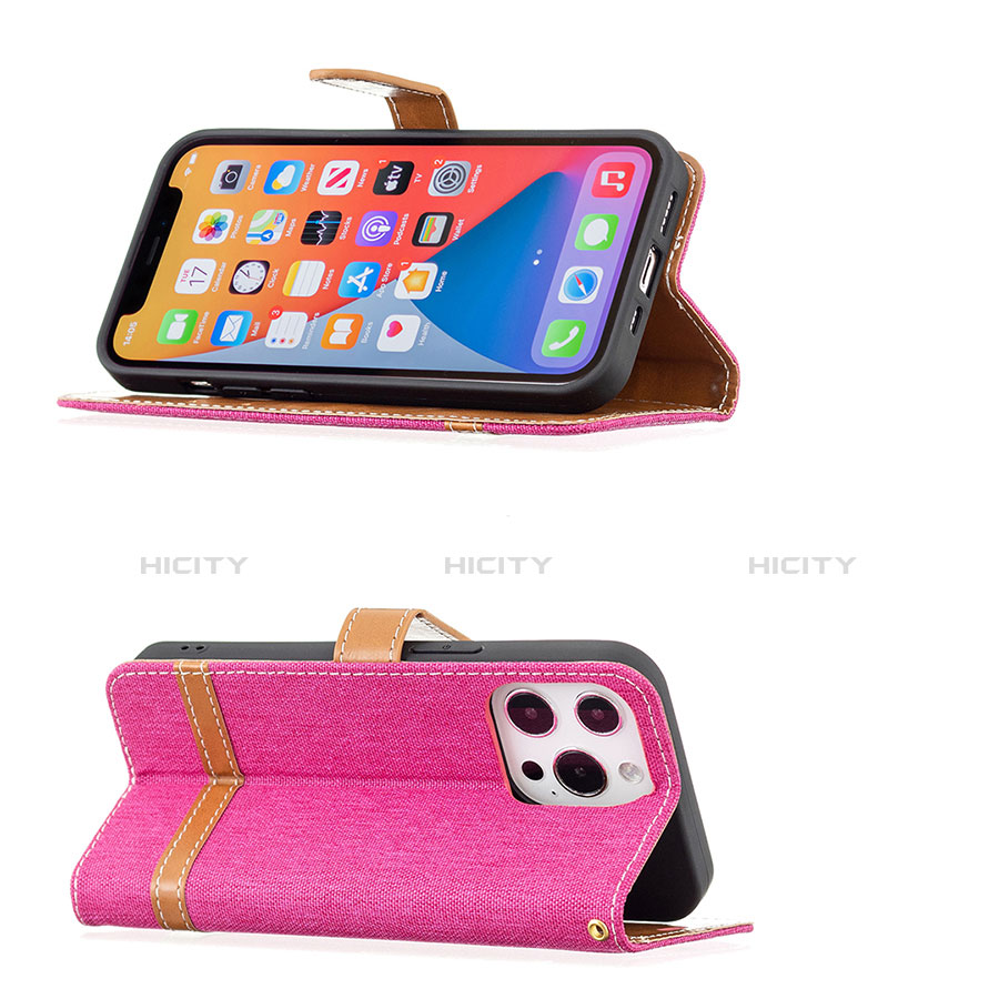 Handytasche Stand Schutzhülle Stoff für Apple iPhone 13 Pro Pink groß