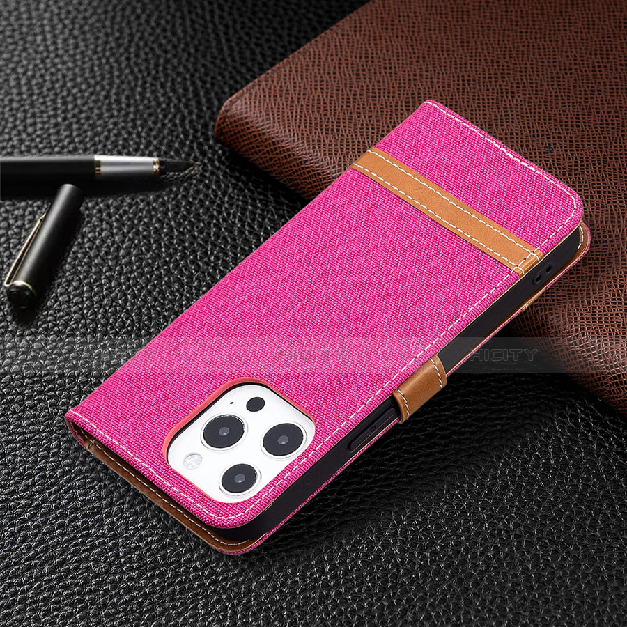 Handytasche Stand Schutzhülle Stoff für Apple iPhone 13 Pro Pink groß