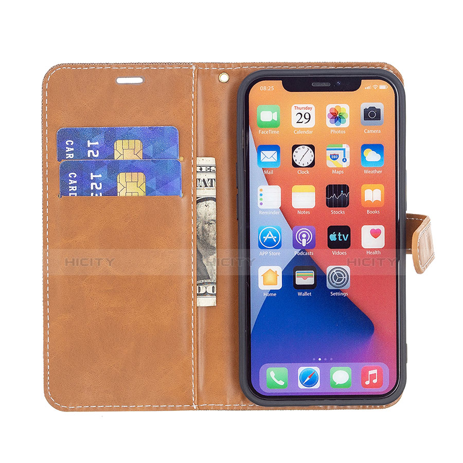 Handytasche Stand Schutzhülle Stoff für Apple iPhone 14 Plus Braun