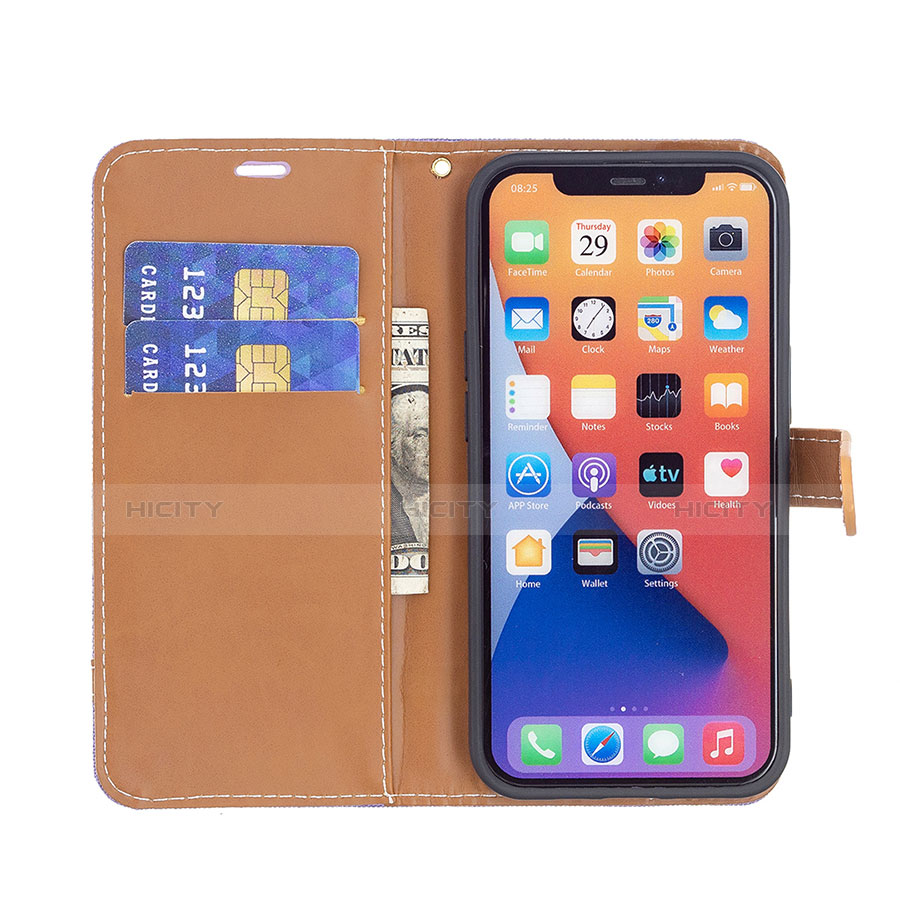 Handytasche Stand Schutzhülle Stoff für Apple iPhone 14 Plus Violett groß