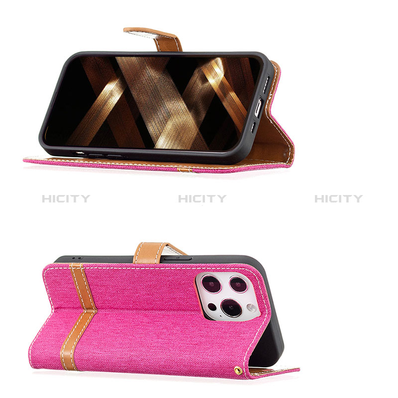 Handytasche Stand Schutzhülle Stoff für Apple iPhone 14 Pro Max Pink groß