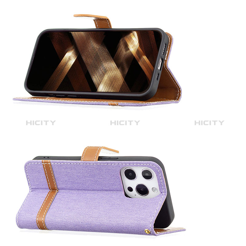 Handytasche Stand Schutzhülle Stoff für Apple iPhone 14 Pro Violett