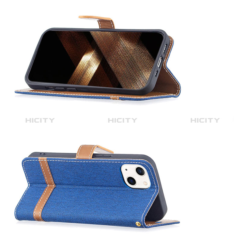 Handytasche Stand Schutzhülle Stoff für Apple iPhone 15 Blau groß