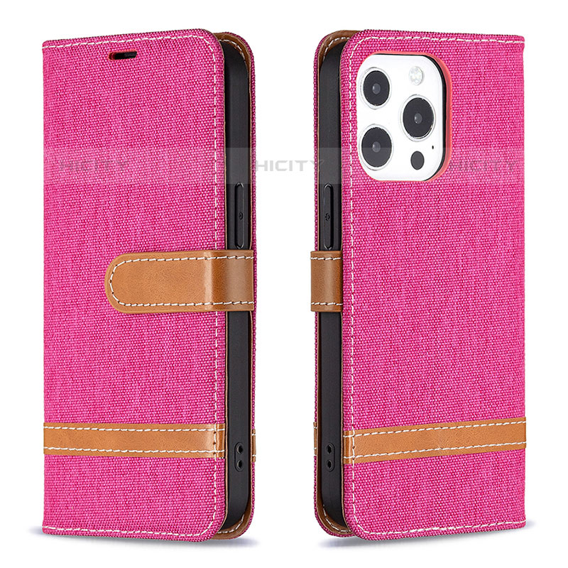 Handytasche Stand Schutzhülle Stoff für Apple iPhone 15 Pro Max Pink Plus