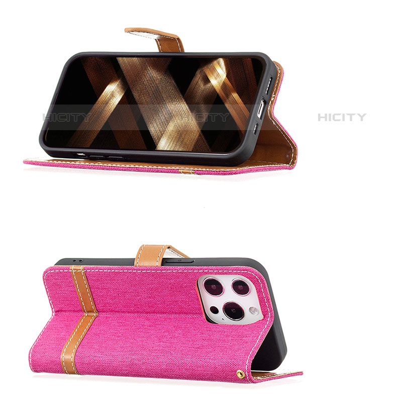 Handytasche Stand Schutzhülle Stoff für Apple iPhone 15 Pro Max Pink groß