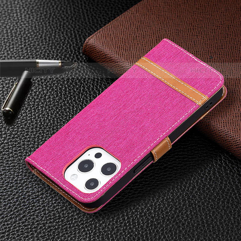 Handytasche Stand Schutzhülle Stoff für Apple iPhone 15 Pro Max Pink groß