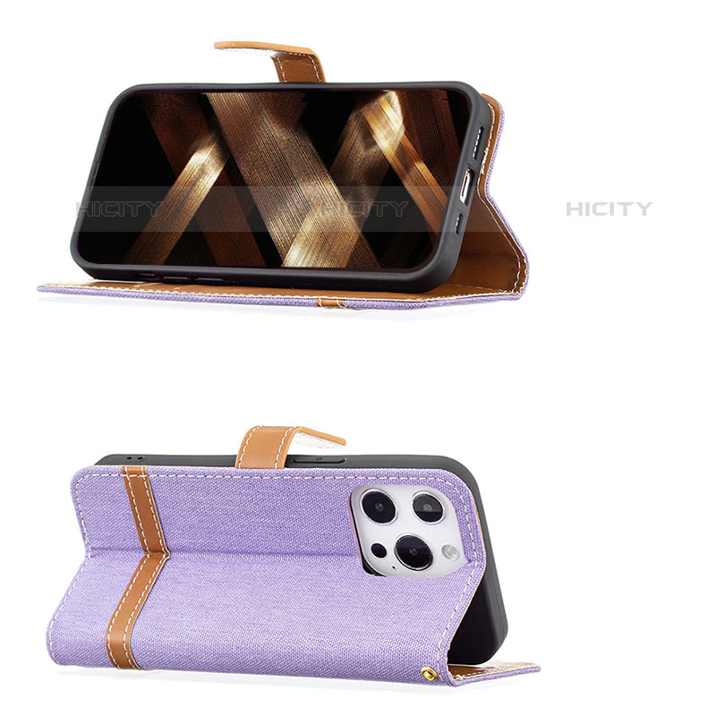 Handytasche Stand Schutzhülle Stoff für Apple iPhone 15 Pro Violett