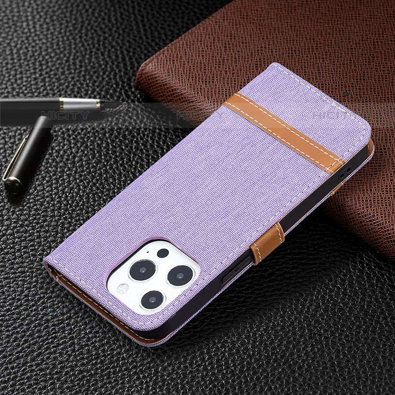 Handytasche Stand Schutzhülle Stoff für Apple iPhone 15 Pro Violett