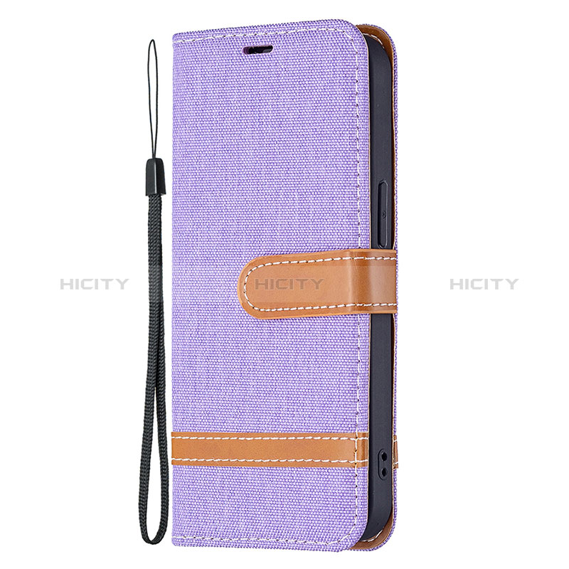 Handytasche Stand Schutzhülle Stoff für Apple iPhone 15 Violett groß