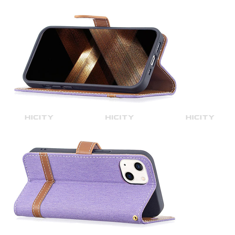 Handytasche Stand Schutzhülle Stoff für Apple iPhone 15 Violett groß