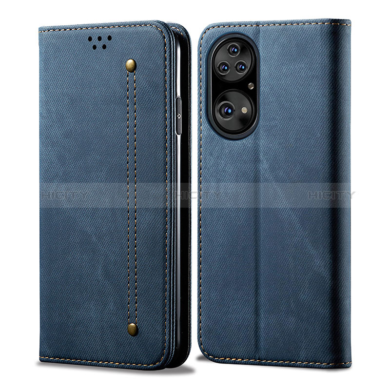 Handytasche Stand Schutzhülle Stoff für Huawei P50 Blau Plus