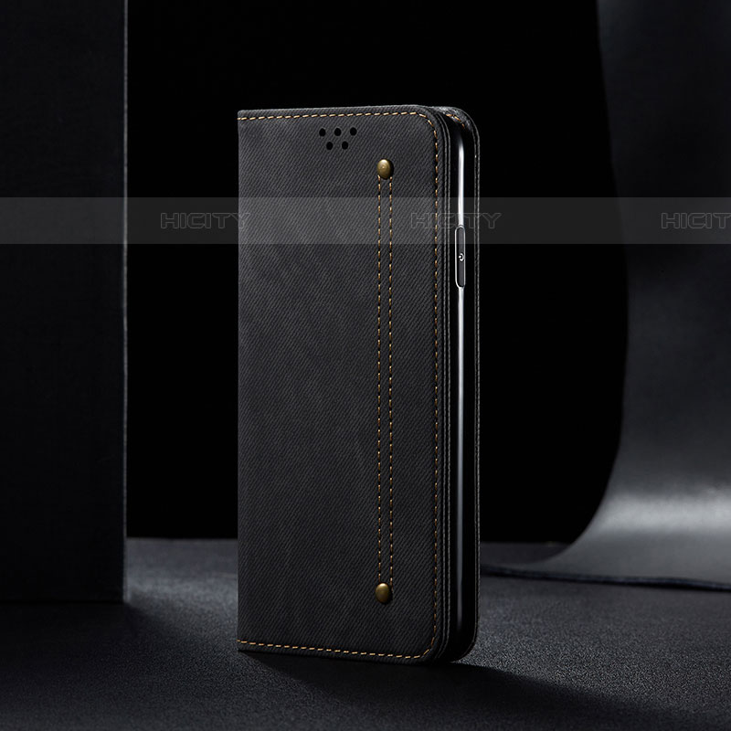 Handytasche Stand Schutzhülle Stoff für Samsung Galaxy A05s Schwarz