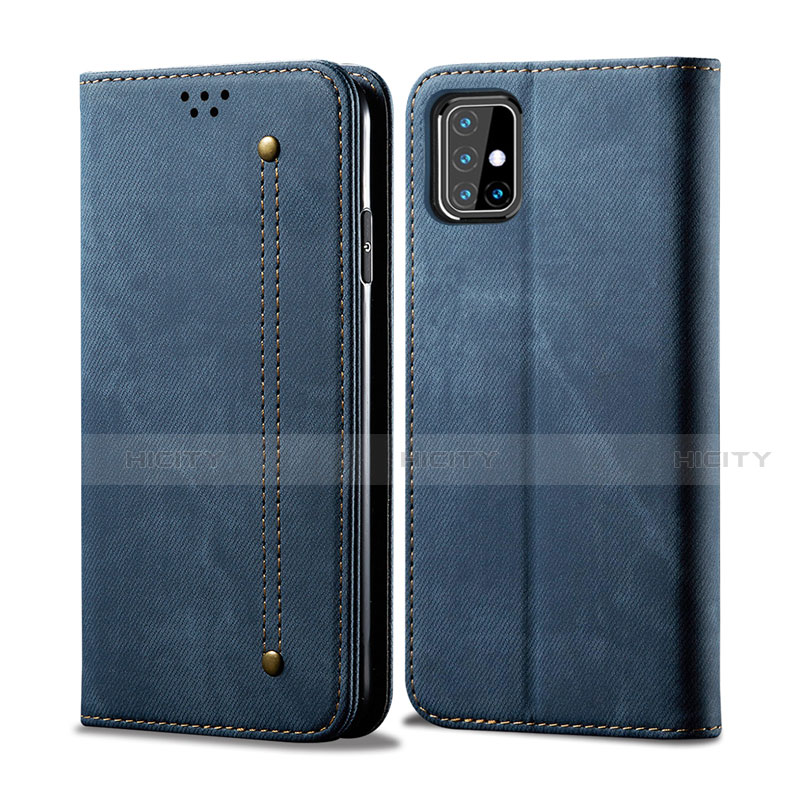 Handytasche Stand Schutzhülle Stoff für Samsung Galaxy M31s Blau