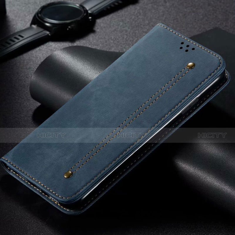 Handytasche Stand Schutzhülle Stoff für Xiaomi Mi Note 10 Lite Blau Plus