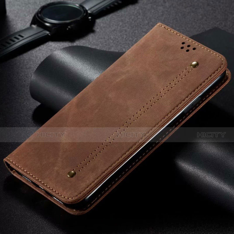 Handytasche Stand Schutzhülle Stoff für Xiaomi Mi Note 10 Lite Braun Plus