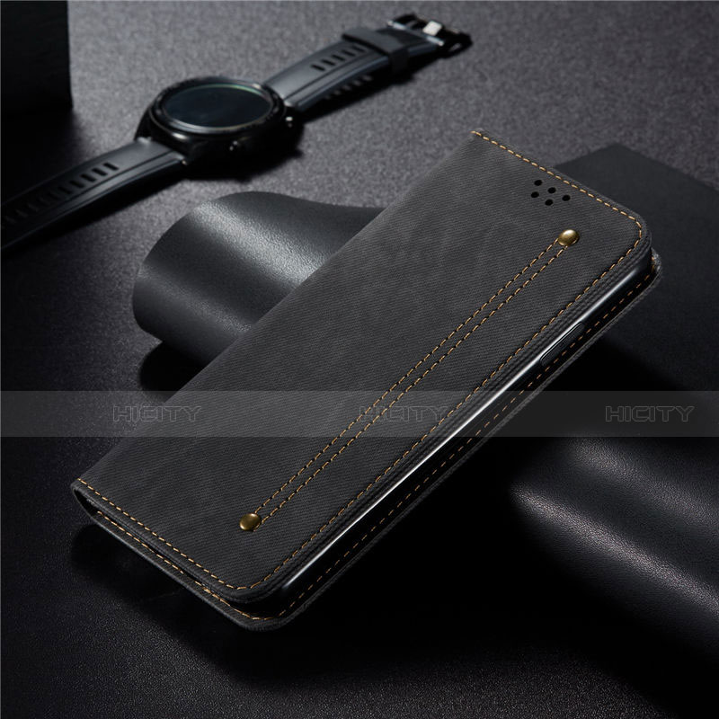 Handytasche Stand Schutzhülle Stoff für Xiaomi Redmi 10X 5G Schwarz