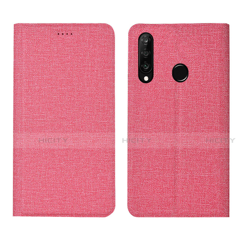 Handytasche Stand Schutzhülle Stoff H01 für Huawei P30 Lite Rosa