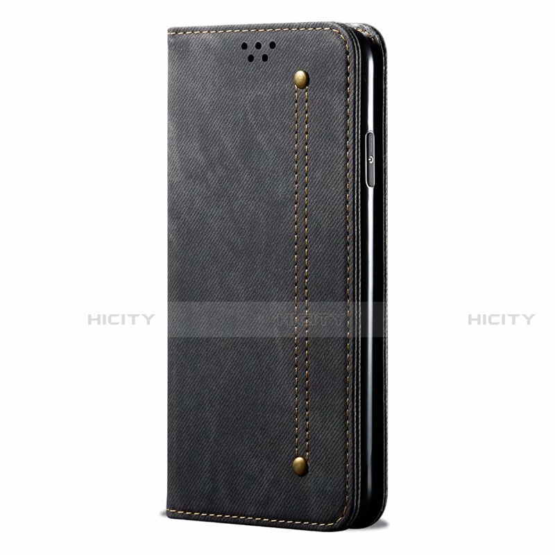 Handytasche Stand Schutzhülle Stoff H01 für Oppo A72 Schwarz