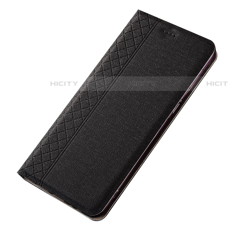 Handytasche Stand Schutzhülle Stoff H01 für Samsung Galaxy A70 Schwarz