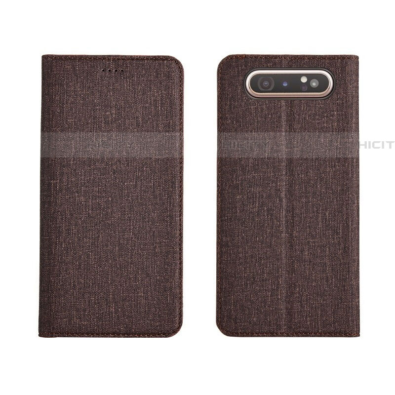 Handytasche Stand Schutzhülle Stoff H01 für Samsung Galaxy A80 Braun