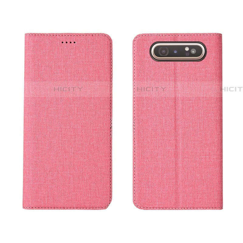 Handytasche Stand Schutzhülle Stoff H01 für Samsung Galaxy A80 Rosa