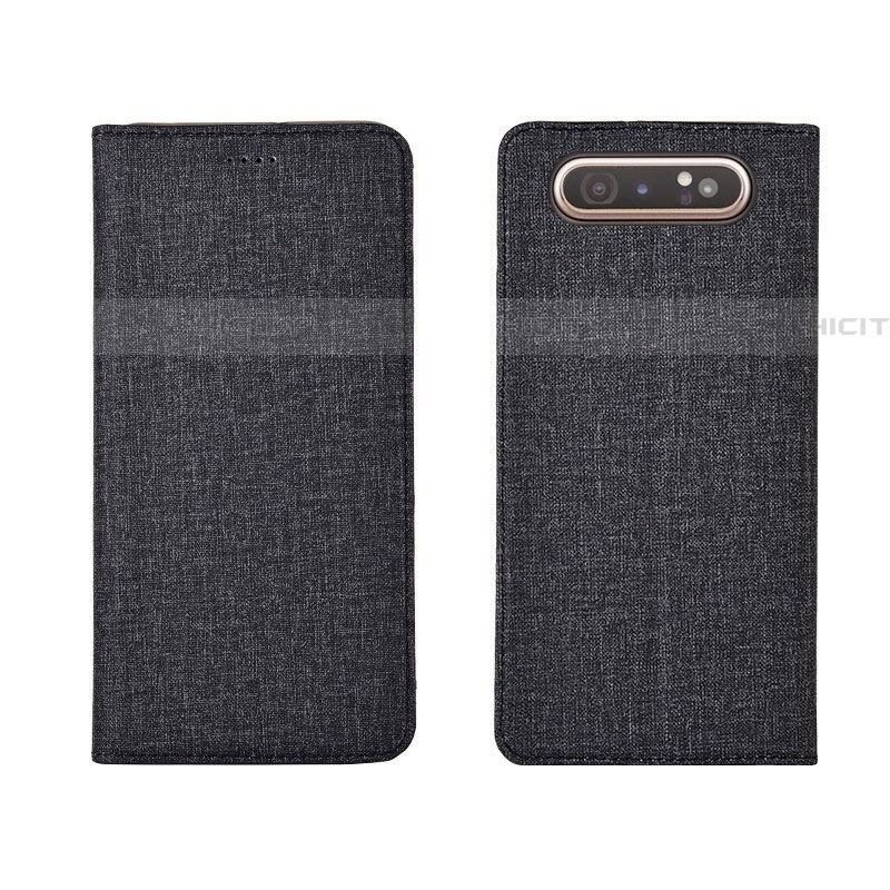 Handytasche Stand Schutzhülle Stoff H01 für Samsung Galaxy A80 Schwarz