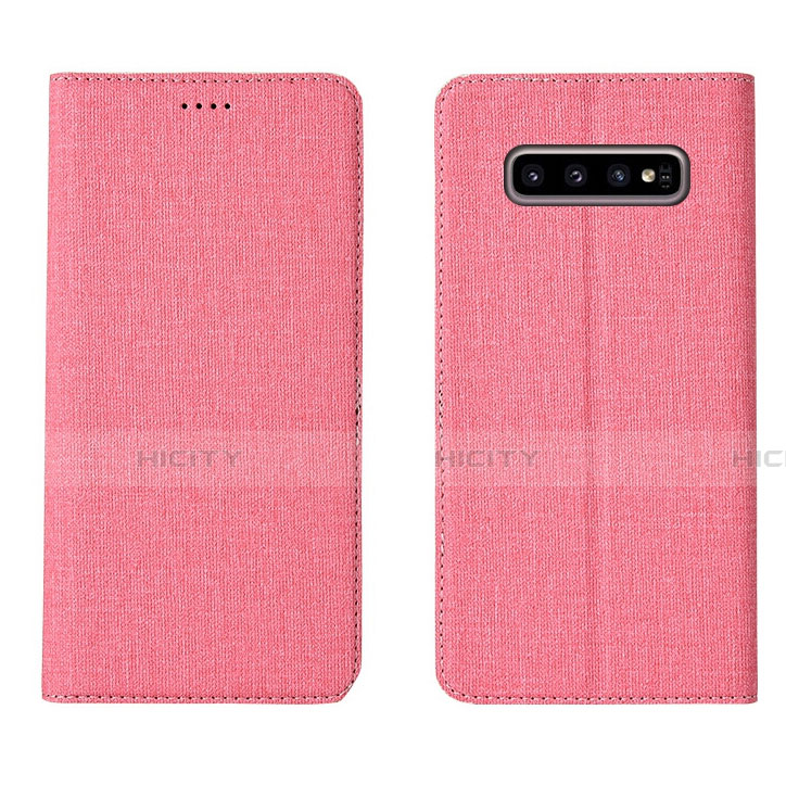 Handytasche Stand Schutzhülle Stoff H01 für Samsung Galaxy S10 Plus Rosa Plus