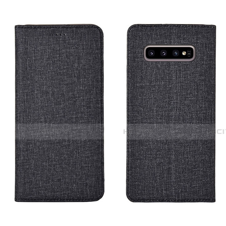 Handytasche Stand Schutzhülle Stoff H01 für Samsung Galaxy S10 Plus Schwarz